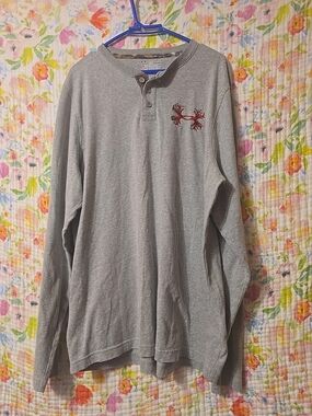 Grey Shirt with Brown Placket and Red Accent